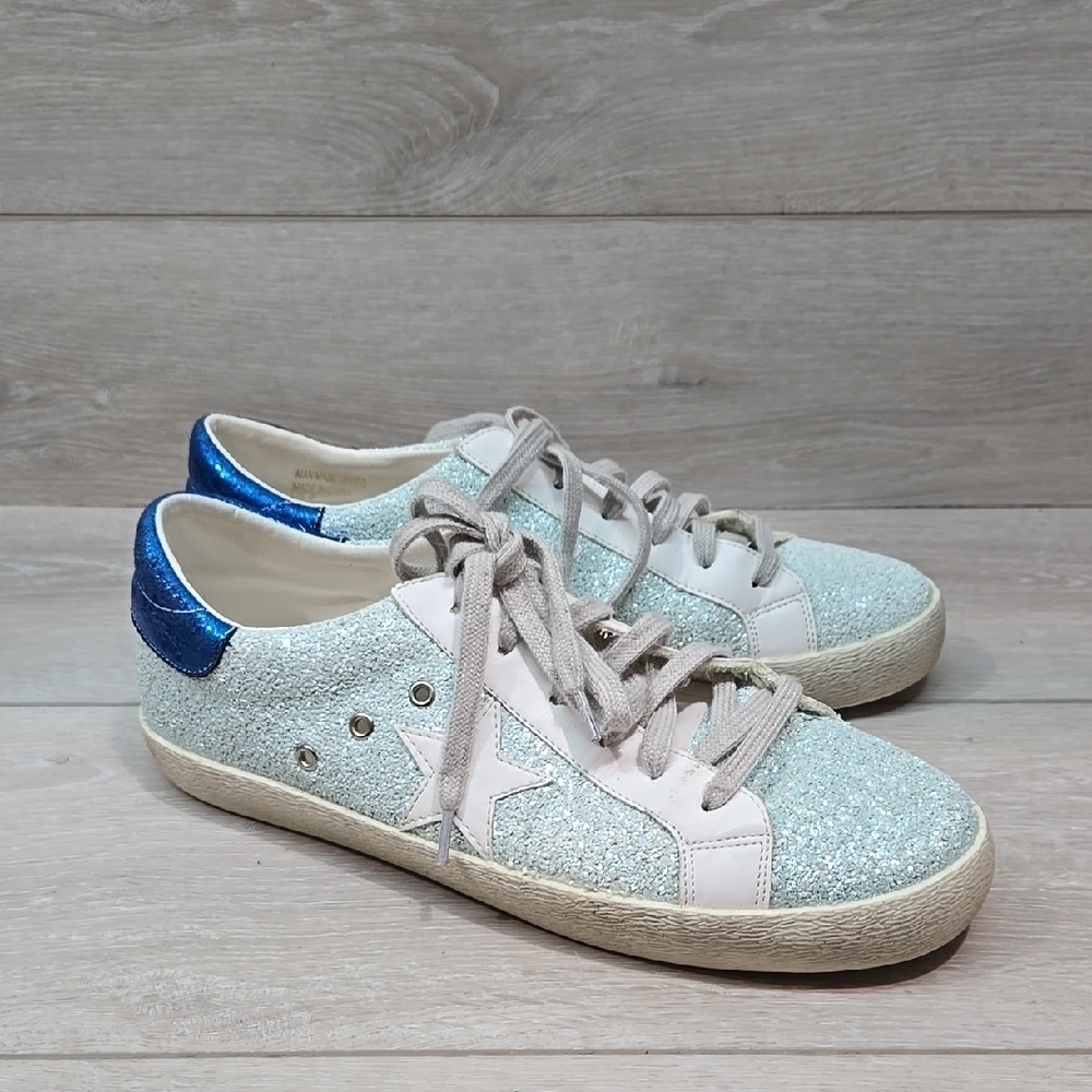 MIIM Women's Glitter Sneakers with Blue Accents Stars Sneakers Shoes Sz 9